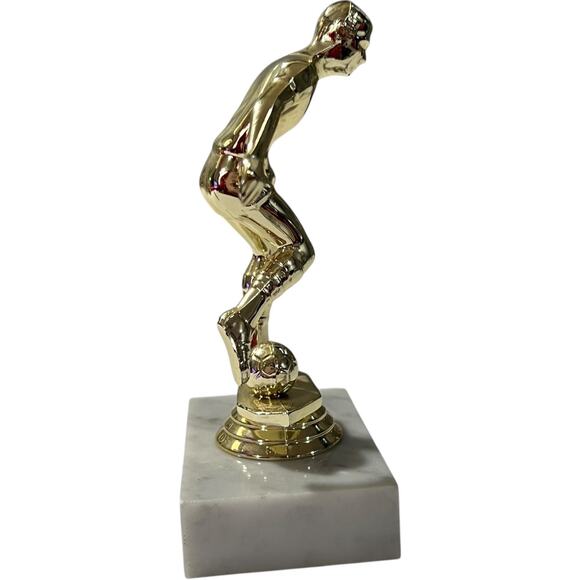 white and gold kicking ball boy soccer Trophy - Picture 3 of 7